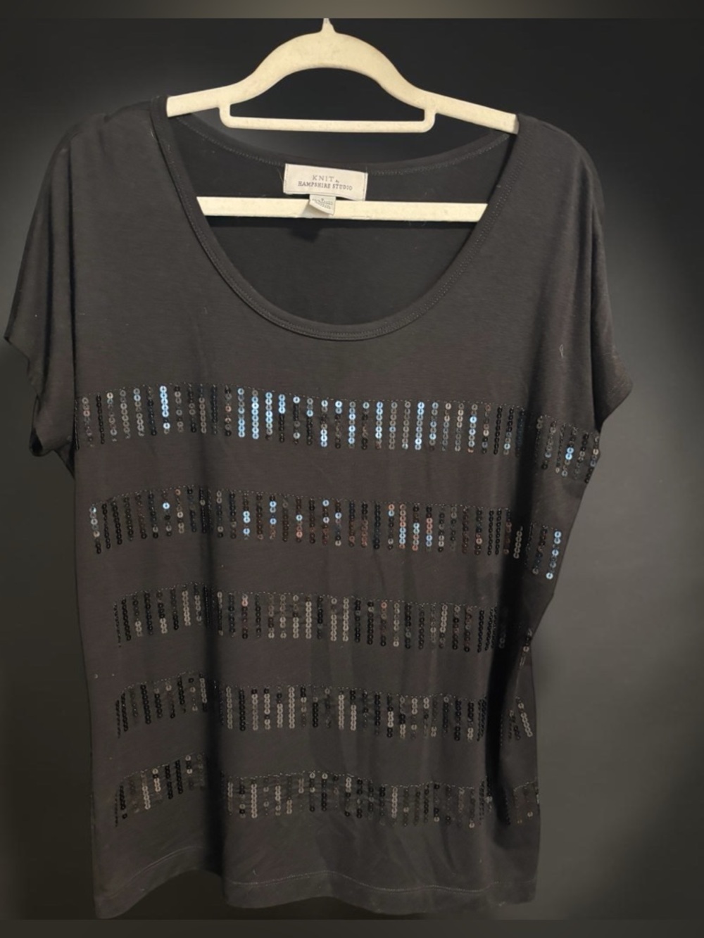 Knit by Hampshire Black Sequin Stripe Tee